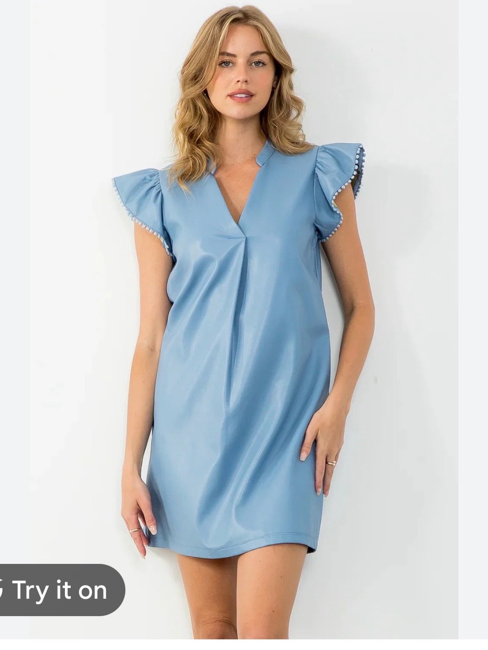 New With Tags THML Faux Leather Flutter Sleeve Dress Sz M